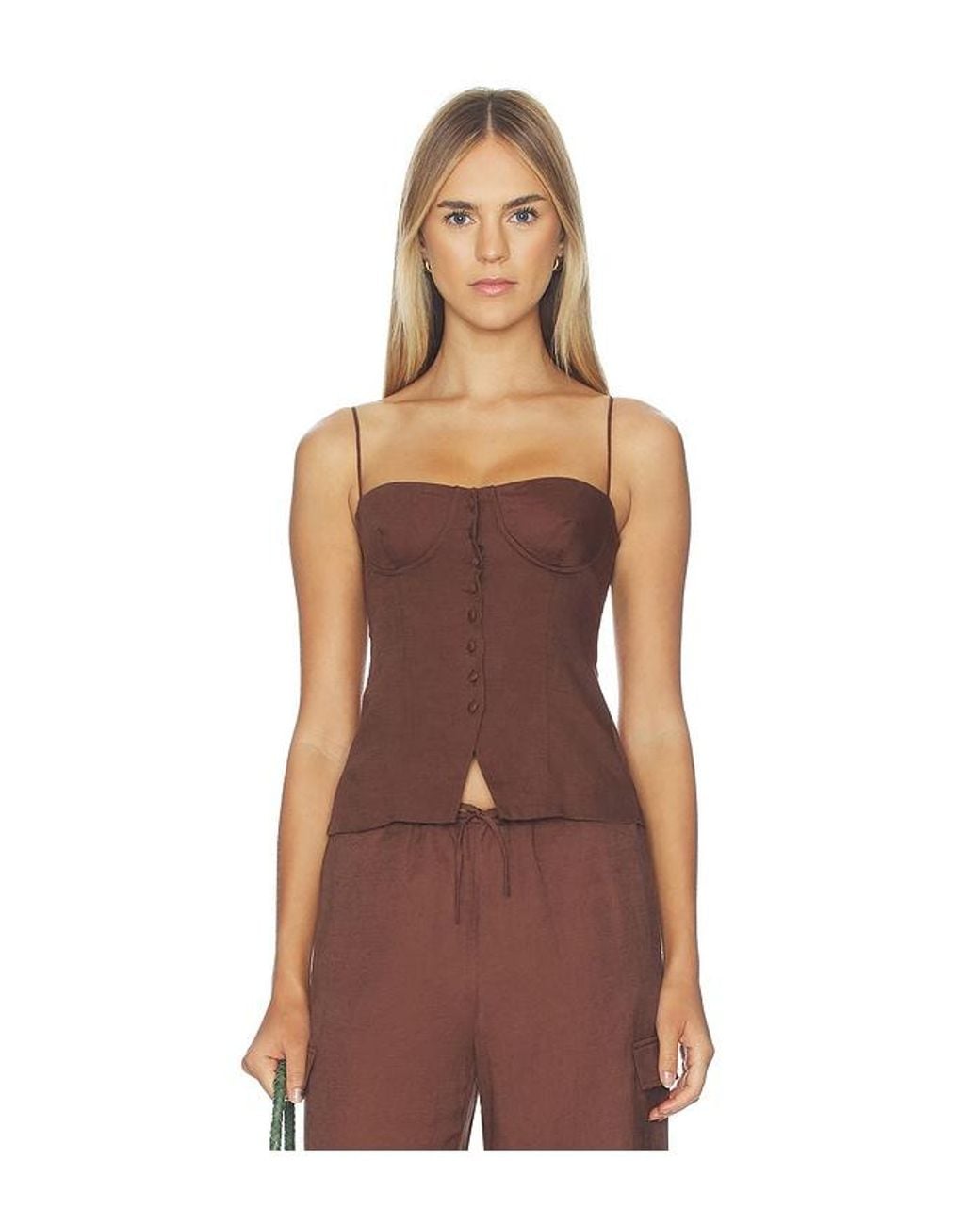 Onia Brown Air Linen Underwire Corset Top