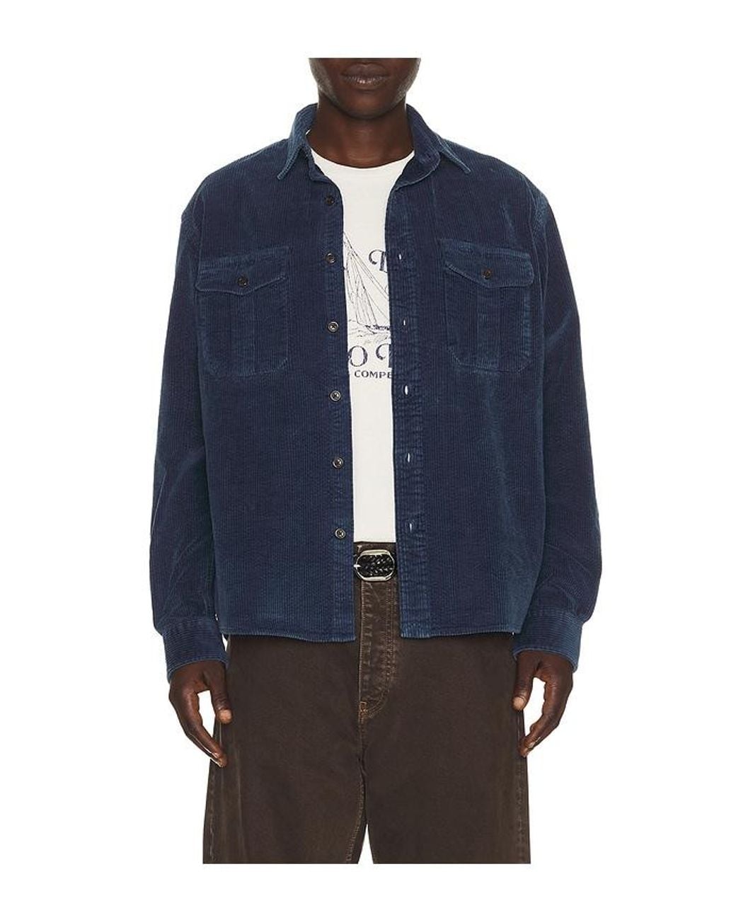 Polo Ralph Lauren Blue Long Sleeve 8 Wale Cord Ranger Sport Shirt for men
