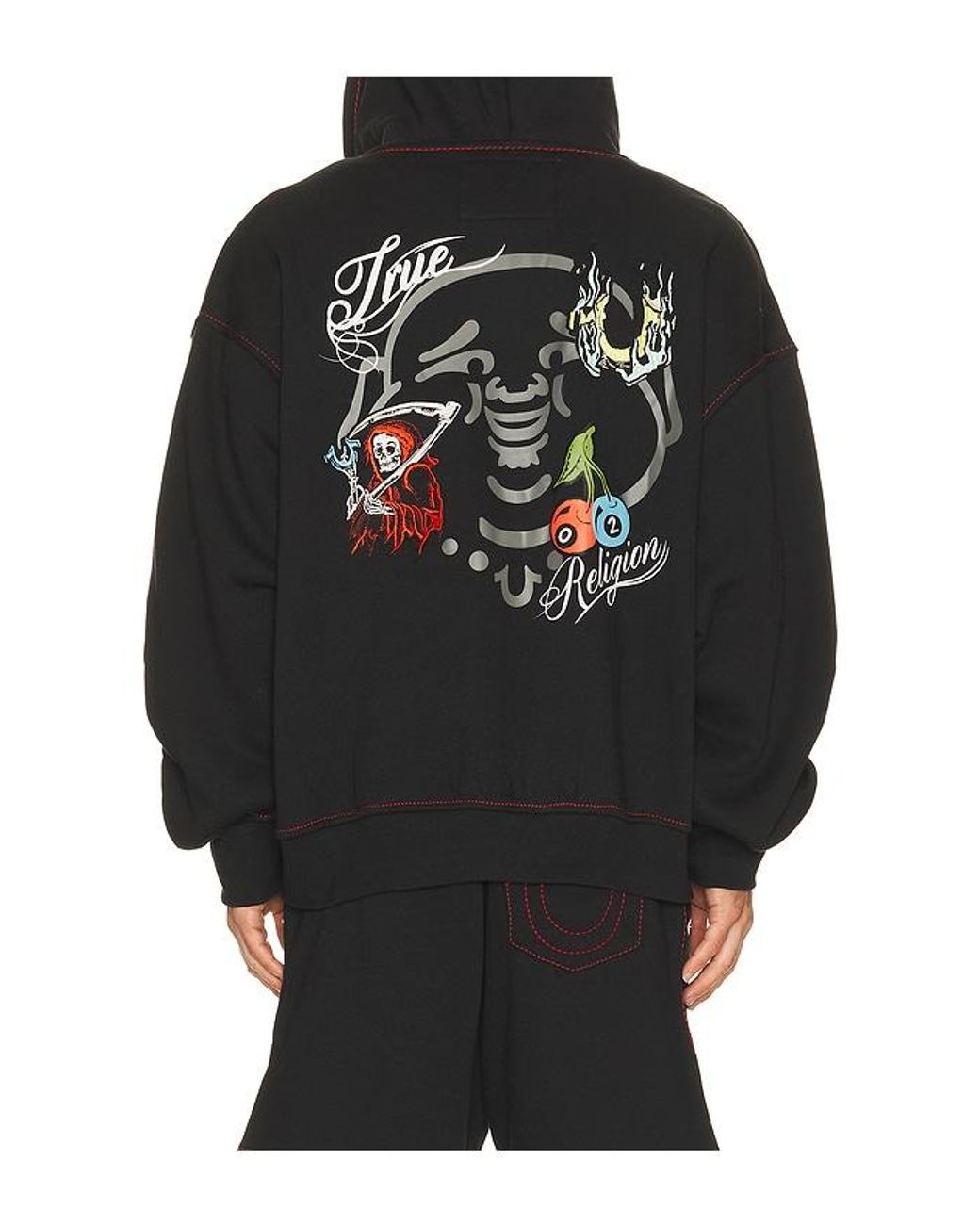 True Religion Black Buddha Face Big T Boxy Zip Up Hoodie for men