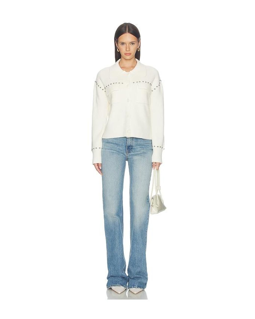 Central Park West White Felix Studded Sweater Jacket