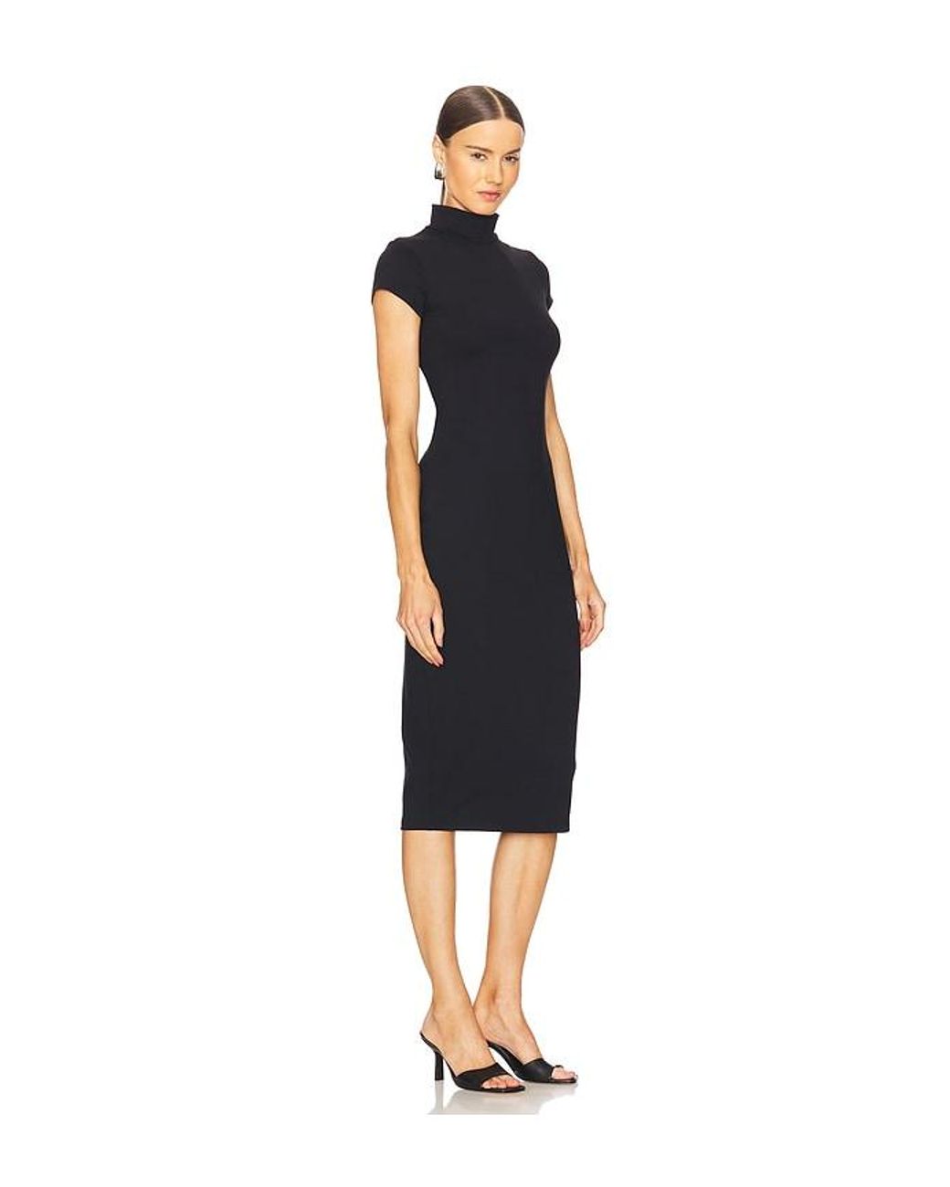 Susana Monaco Black Mock Neck Short Sleeve Dress