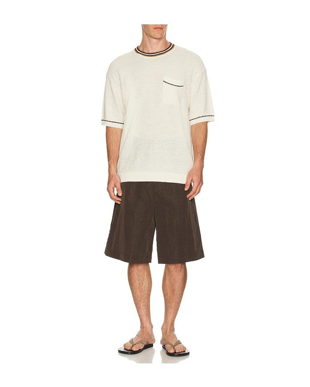 Scotch & Soda White Knitted Cotton Linen Blend Relaxed Fit T-shirt for men