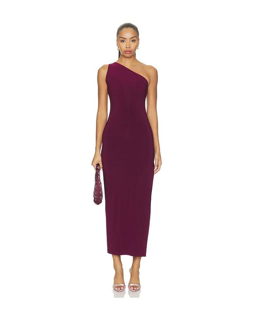 Norma Kamali Purple One Shoulder Long Dress With Side Slit