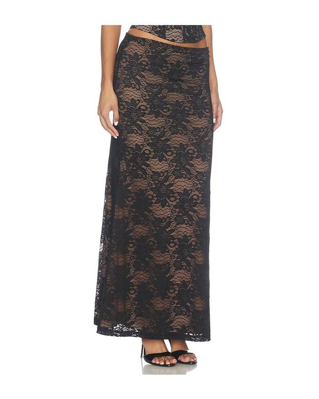 Runaway the Label Black Kiani Low Waist Lace Maxi Skirt