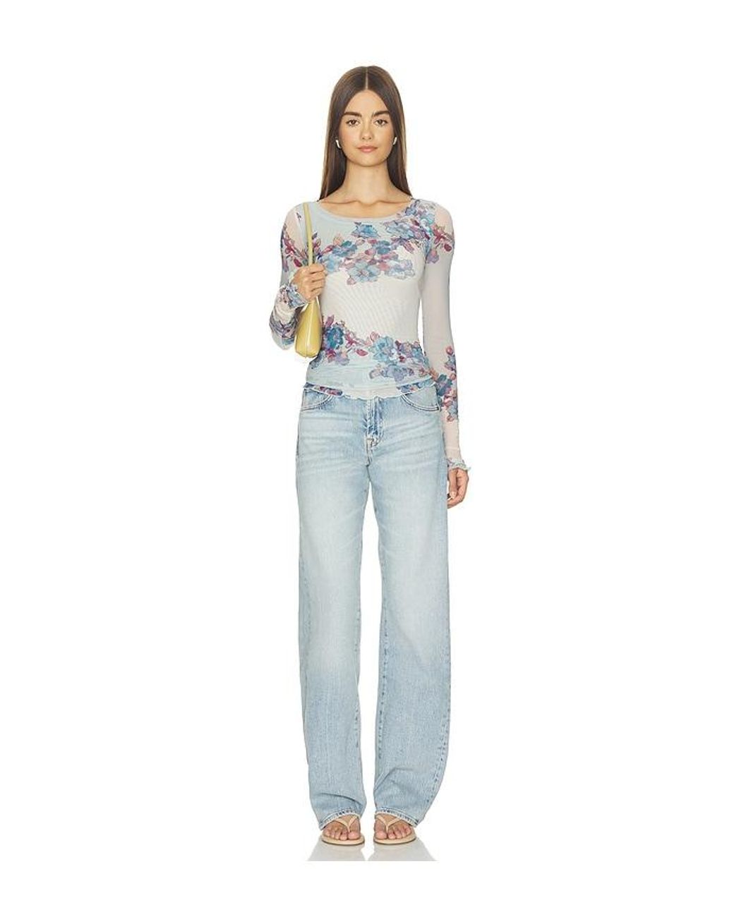 Free People Blue Lilly Printed Long Sleeve Top