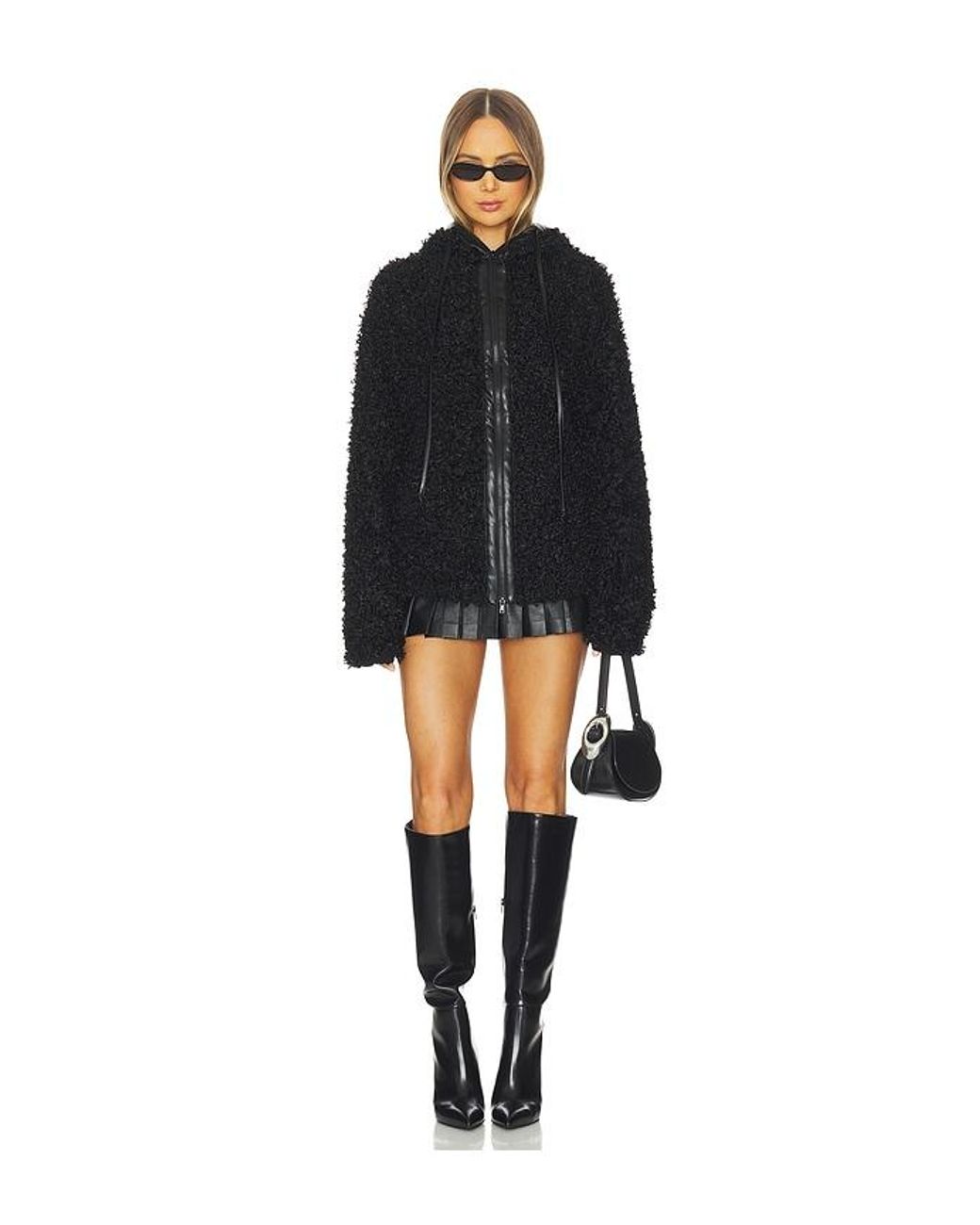 Norma Kamali Black Oversized Raglan Sleeve Zip Front Hooded Jacket