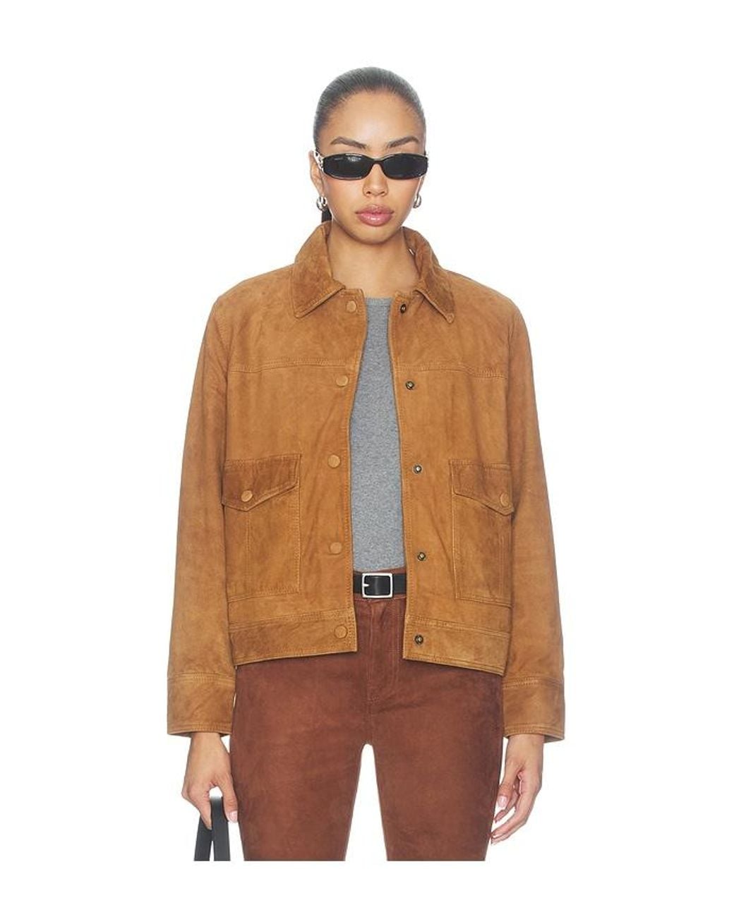 GOOD AMERICAN Brown The Suede Boxy Jacket