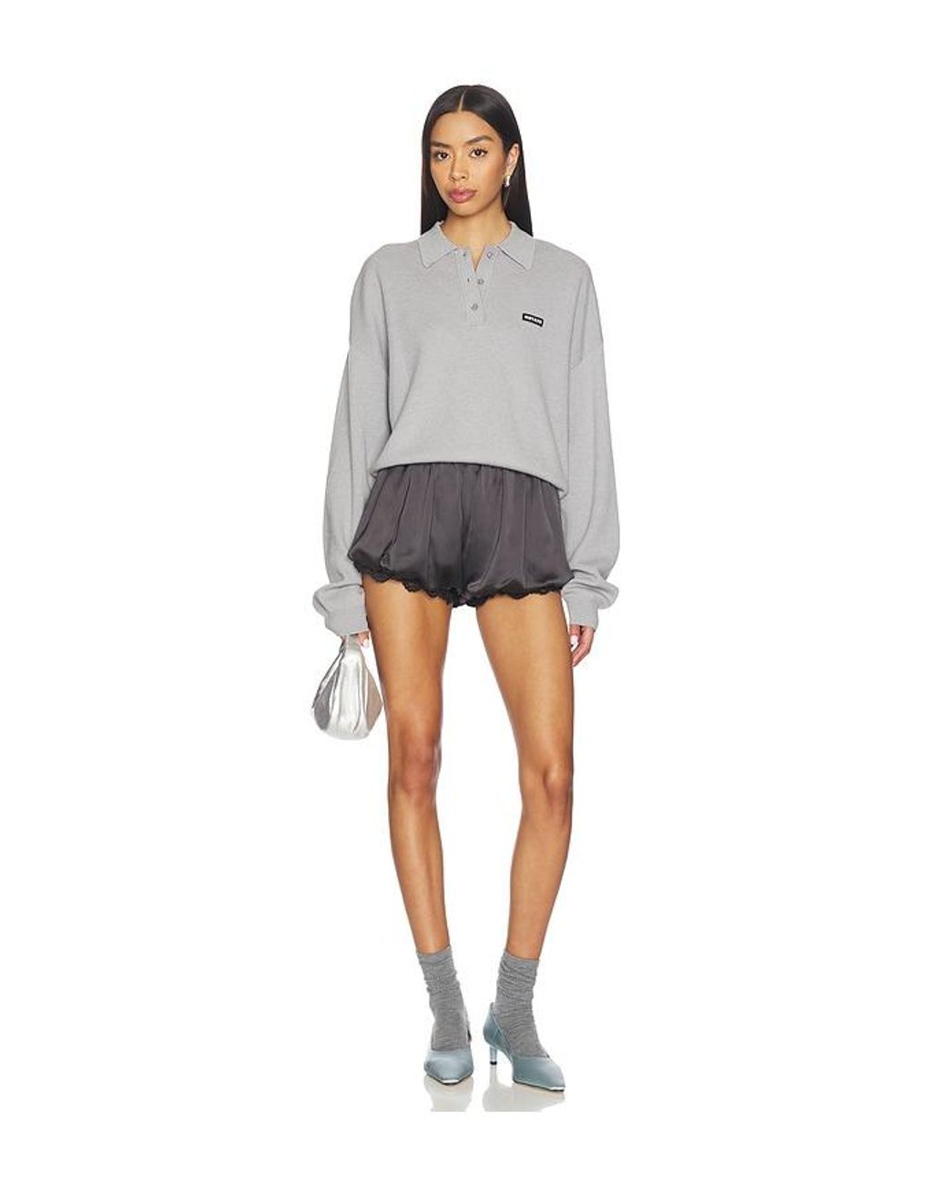 ROTATE BIRGER CHRISTENSEN Gray Slinky Knit Polo