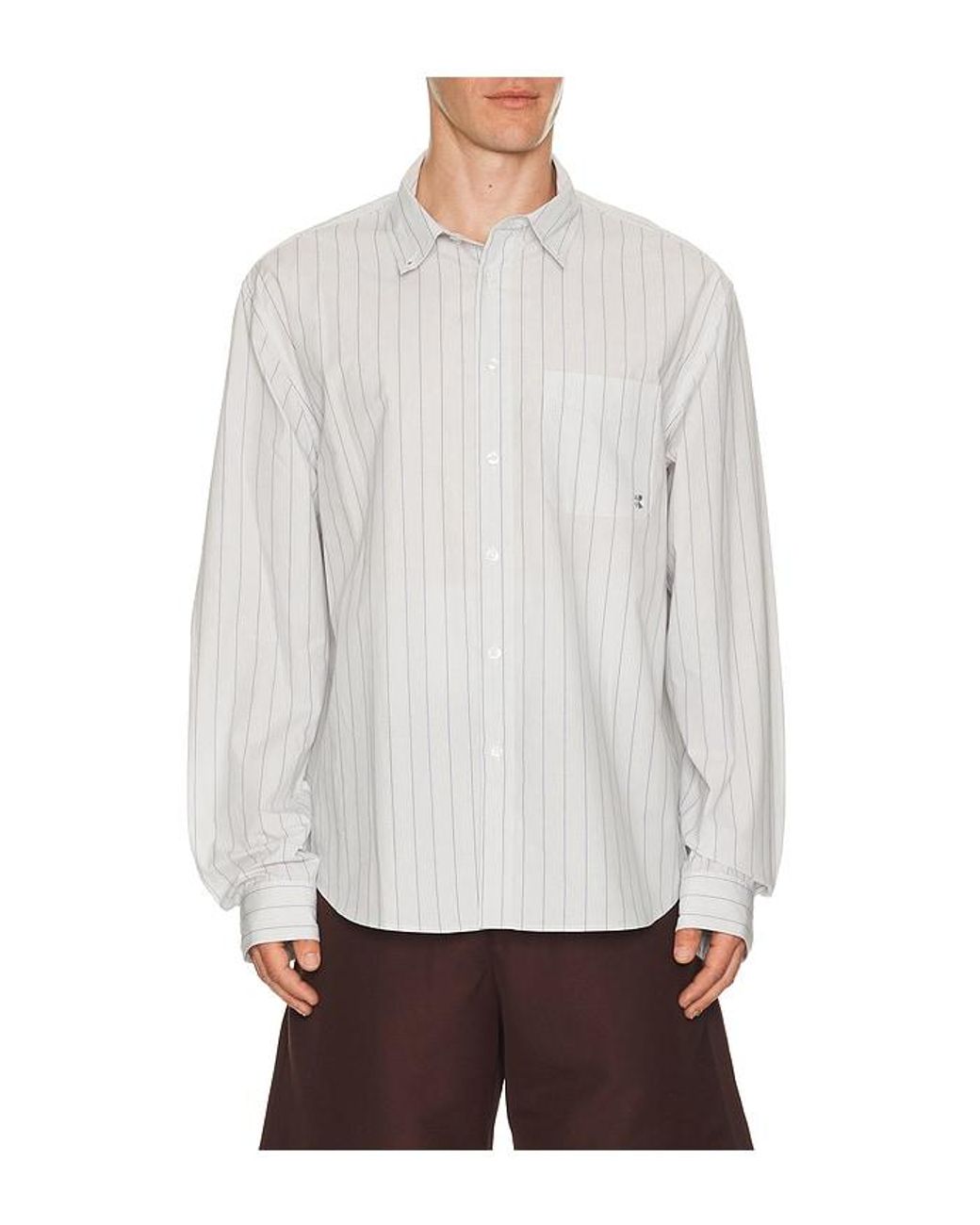 vowels White Long Sleeve Striped Button Down Shirt for men