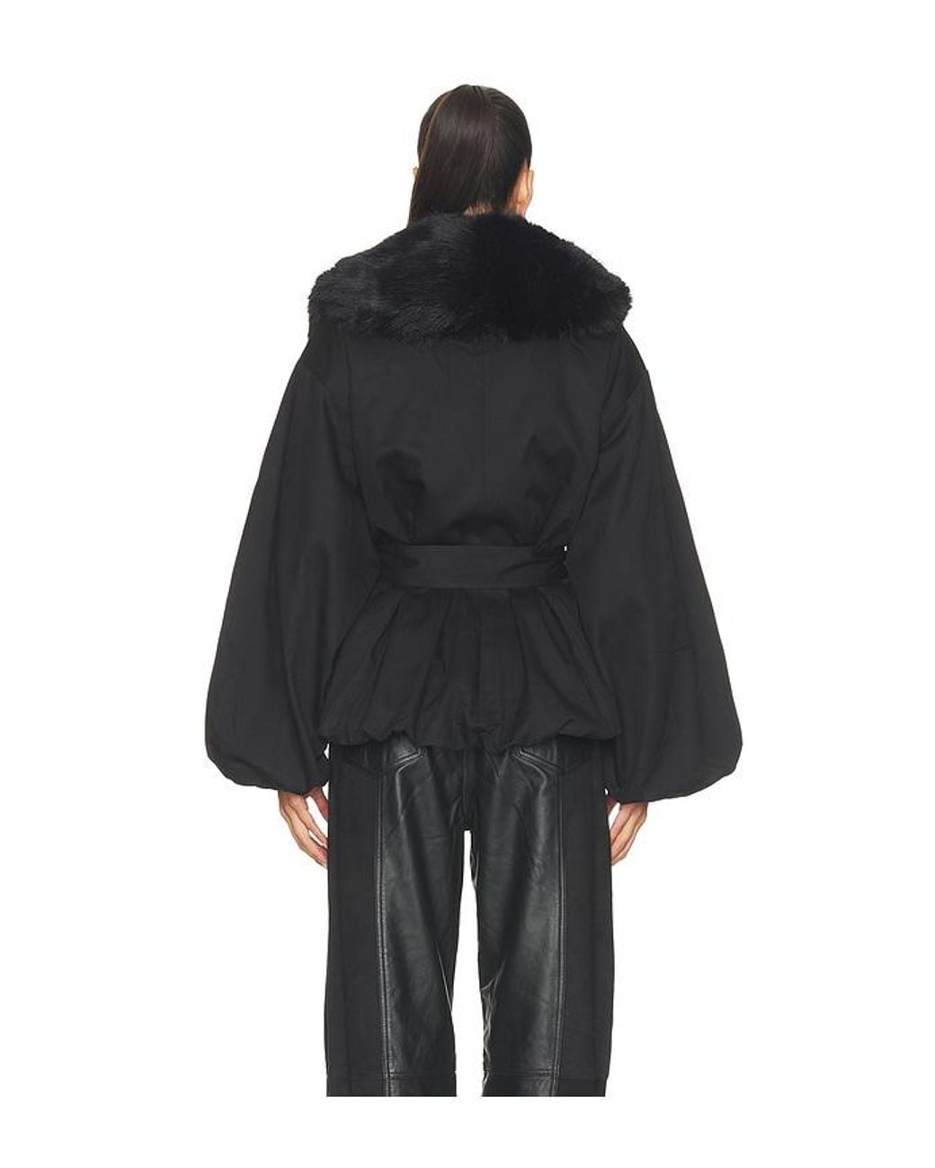 ROTATE BIRGER CHRISTENSEN Black Faux Fur Collar Jacket