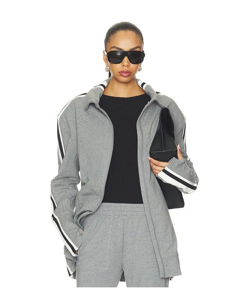 Norma Kamali Gray Oversized Side Stripe Turtle Jacket