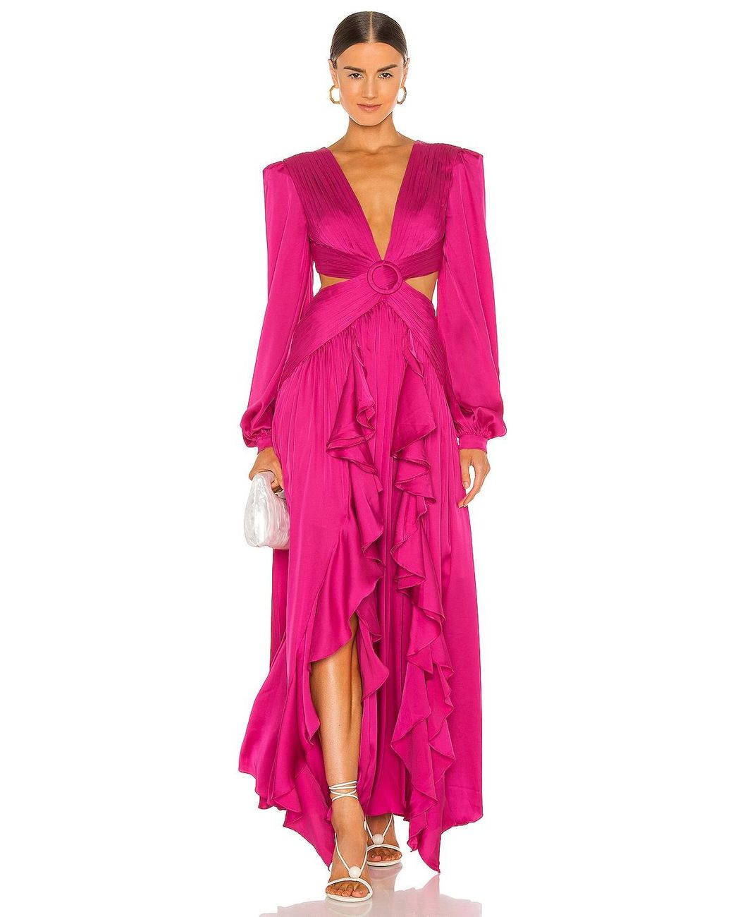PATBO Satin Plunge Cutout Gown in Hot 