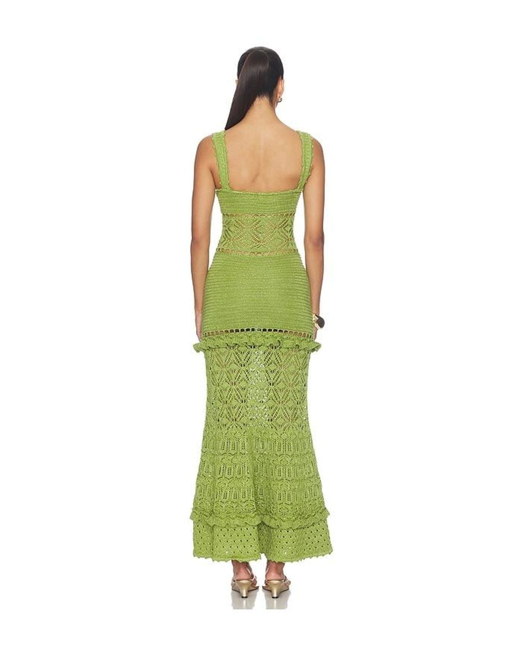 retroféte Green Winona Crochet Dress