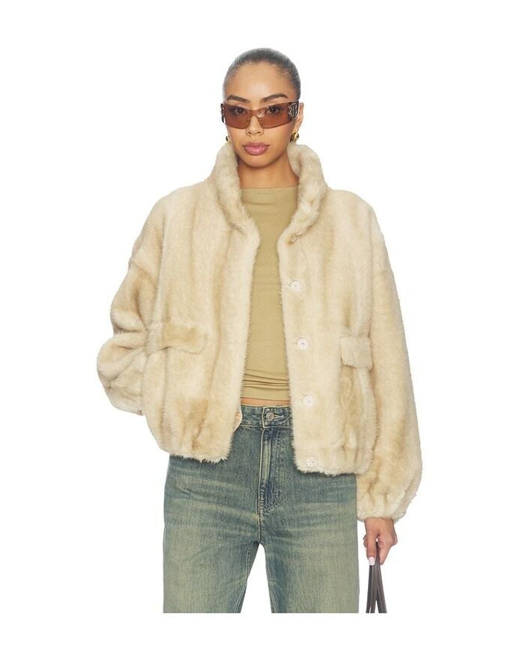 Apparis Natural Iris Shaved Faux Mink Bomber Jacket