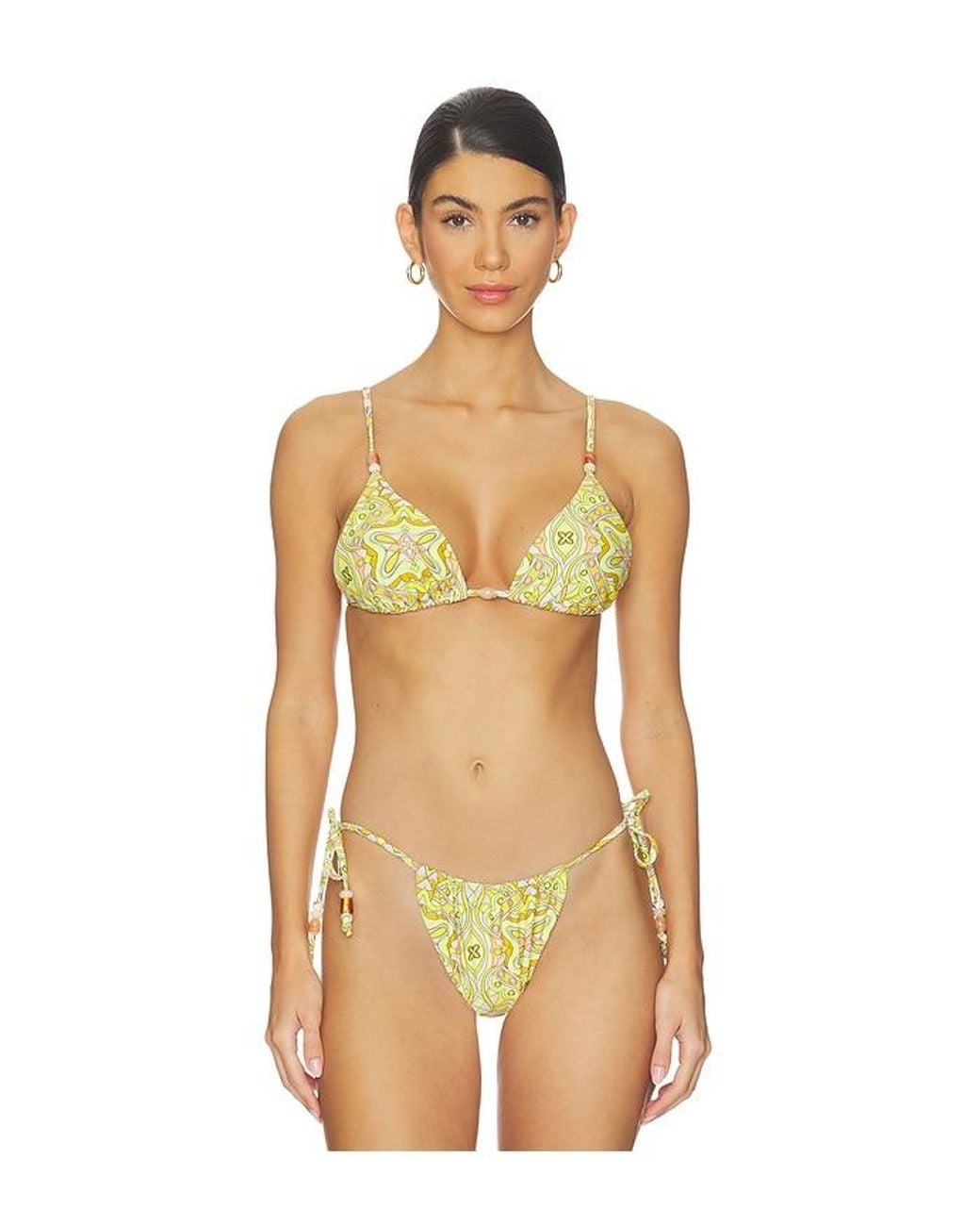 AFRM Natural Capri Beaded Bikini Top