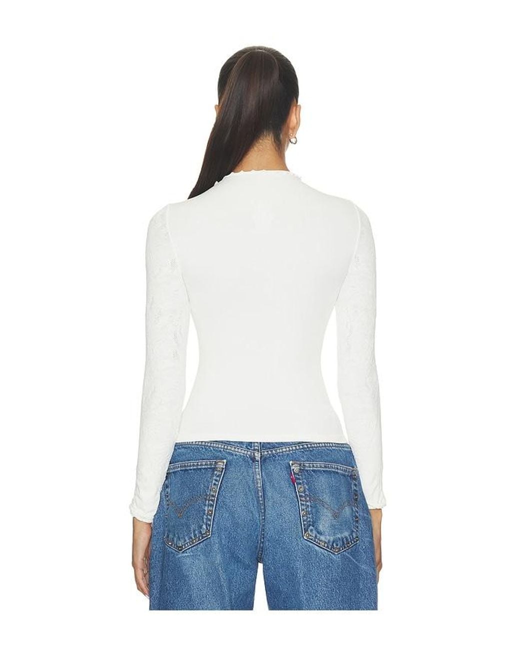 Free People White Mixed Feelings Mock Neck Tee