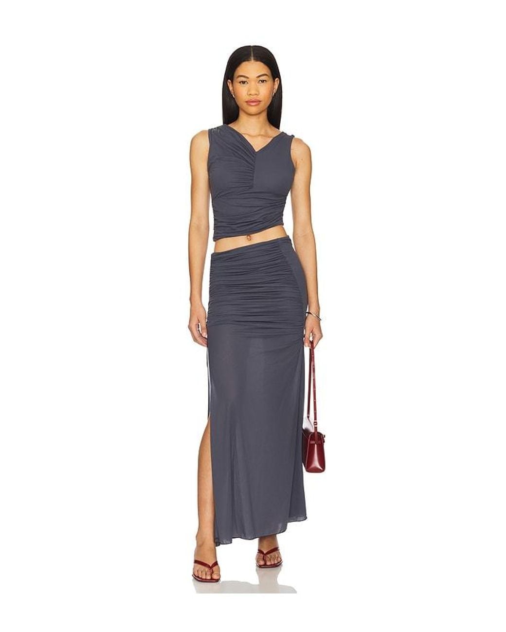 Indah Blue Ari Solid V Neck Top