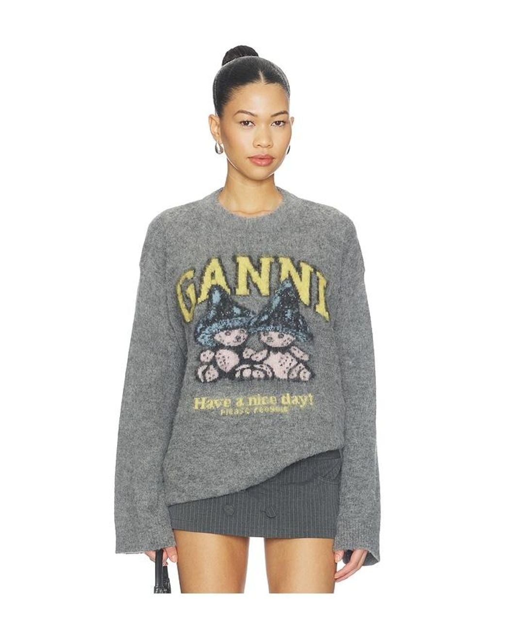Ganni Blue Mushroom Teddy Brushed Alpaca Sweater