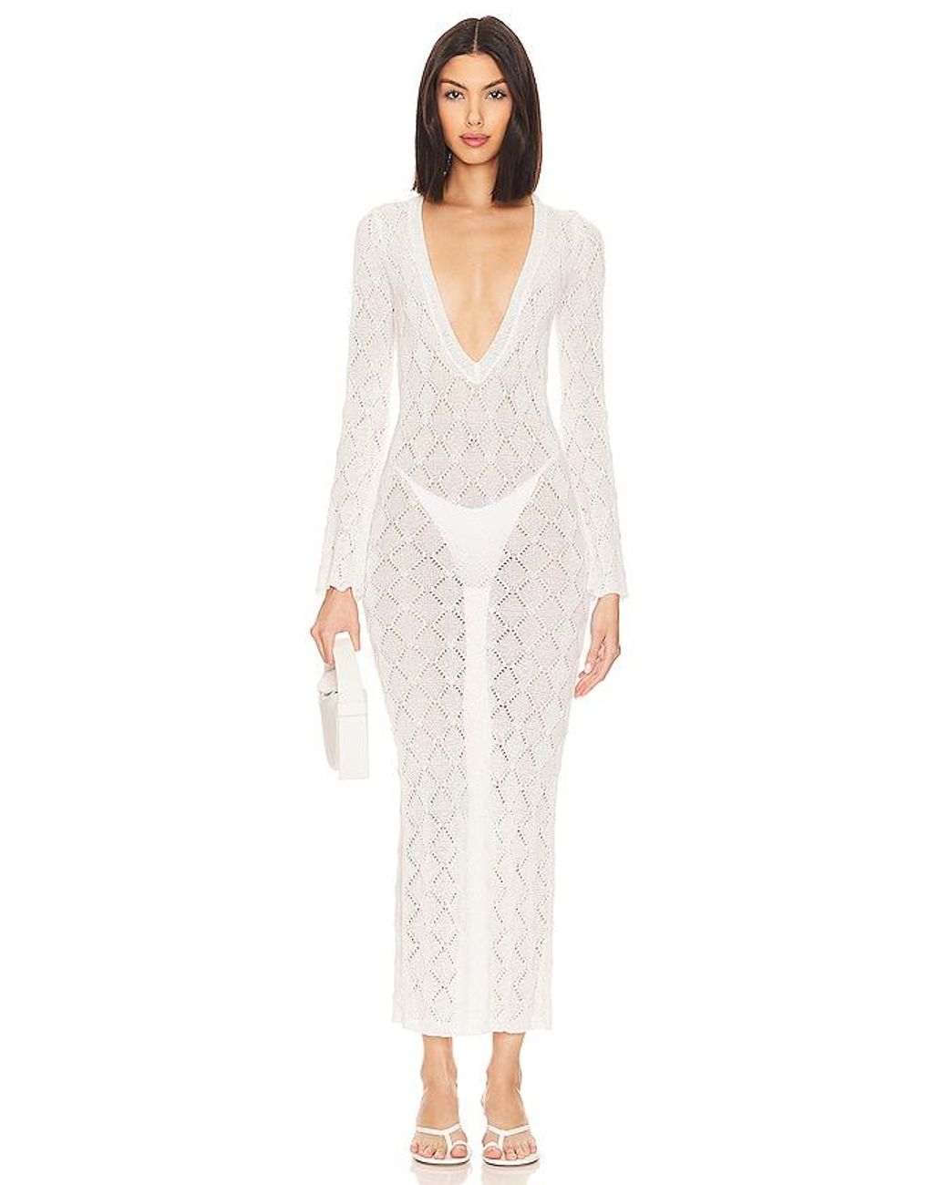 MORE TO COME White Dylan Deep V Maxi Dress