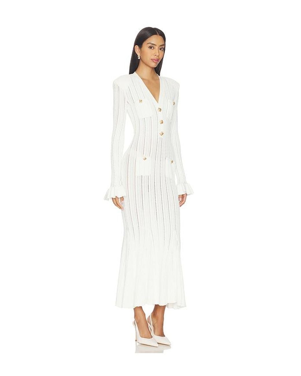 Self-Portrait White Pointelle Knit Midi Dress
