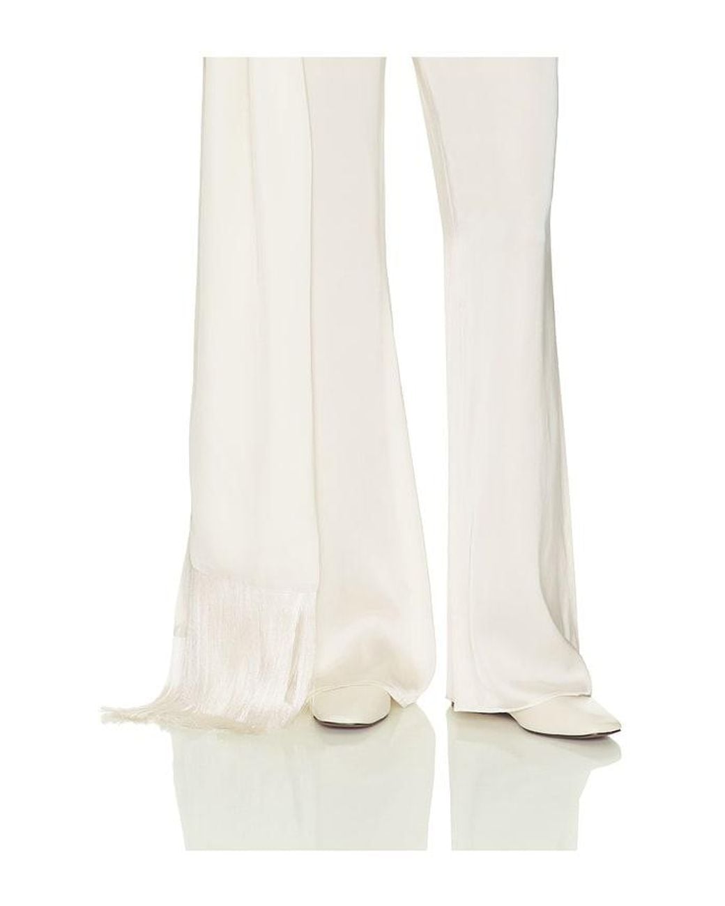 Helsa White Satin Pants With Tie And Fringe