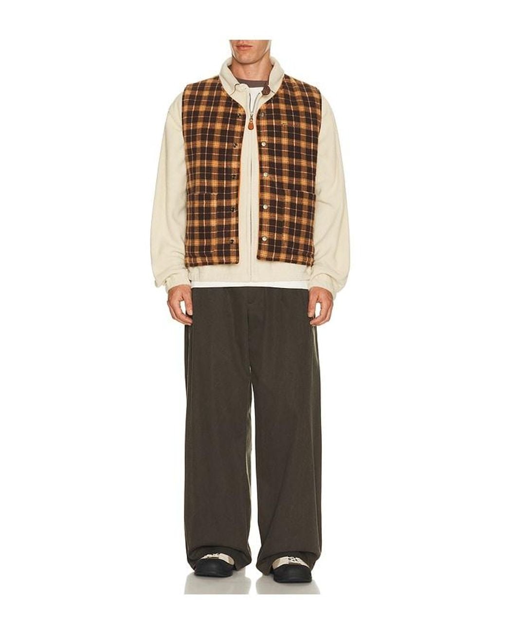 KAPPY DESIGN Brown Reversible Nylon Check Vest for men