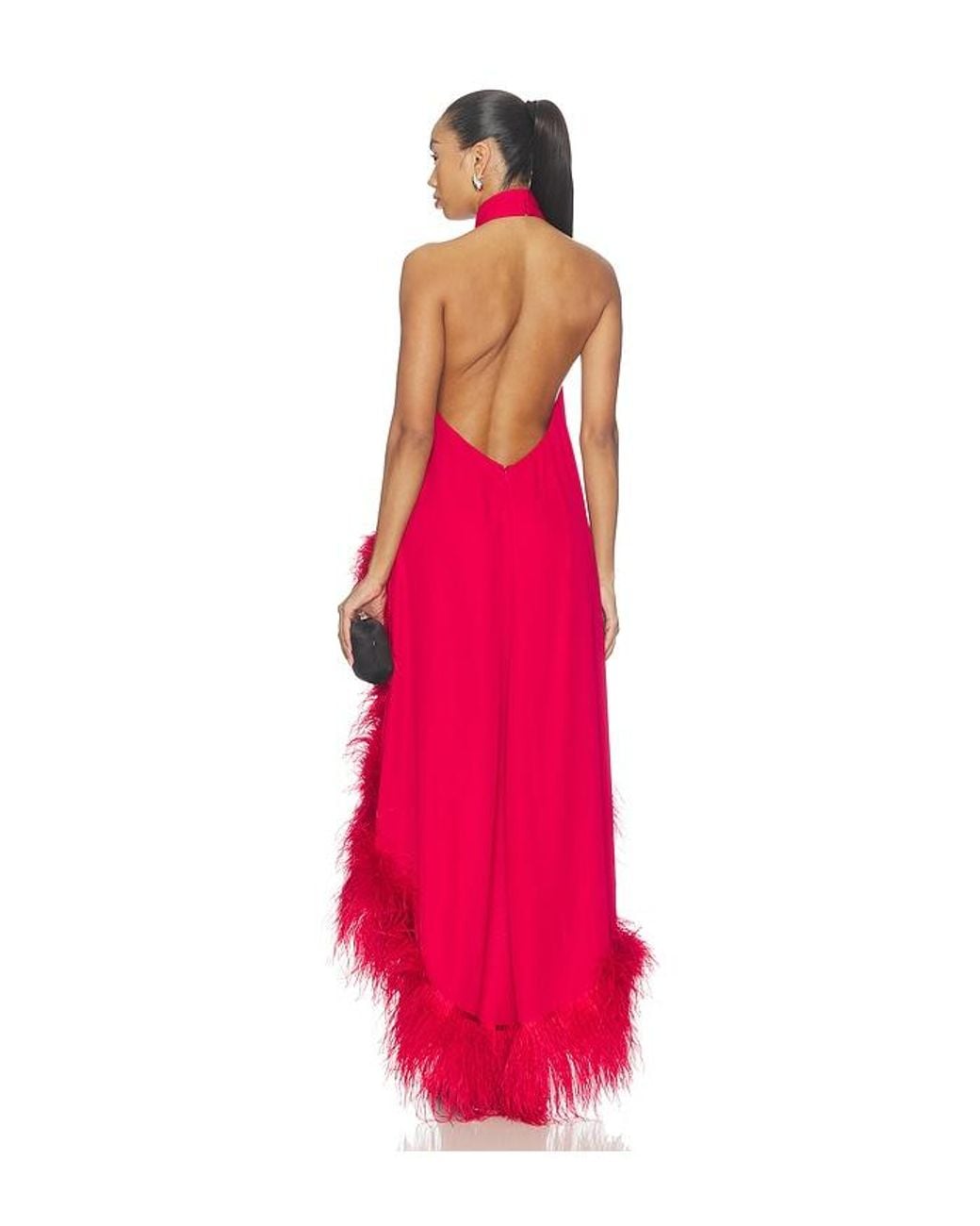 Bronx and Banco Red Halter Neck Feather Gown