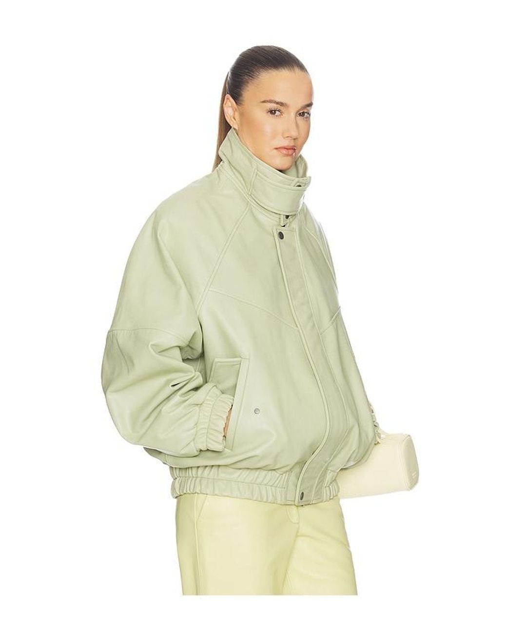 Helsa White The Oversized Leather Bomber