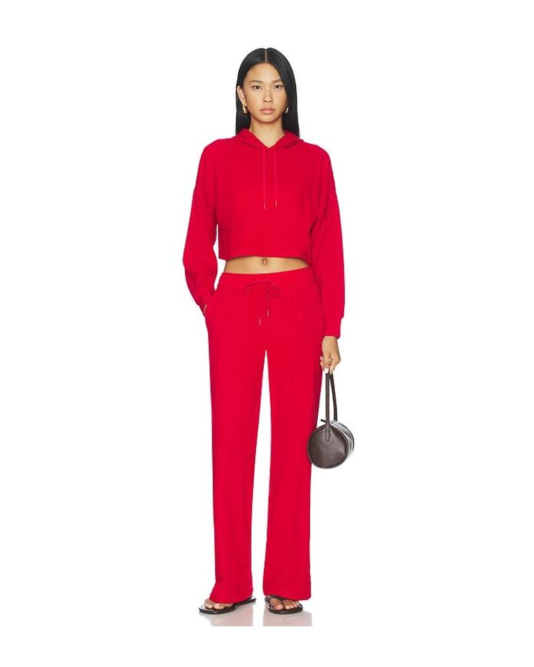 Beyond Yoga Red Breathe Easy Ribbed Cropped Hoodie