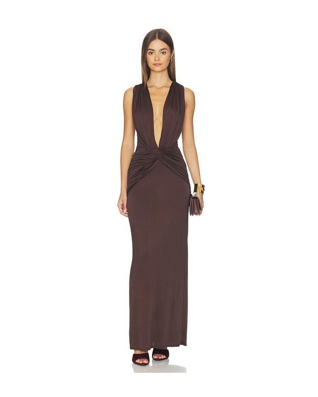 Shona Joy Multicolor Miro Sleeveless Plunged Maxi Dress