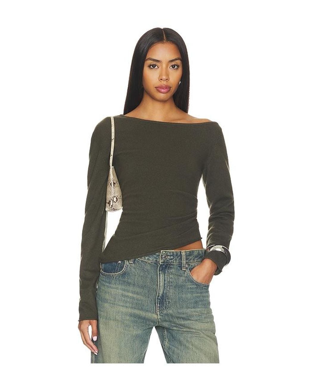 Helmut Lang Green Draped Asym Top