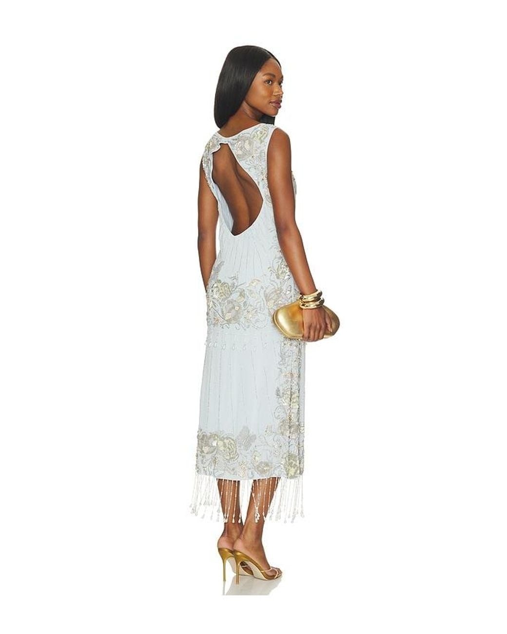 La Fuori White Aquamarine Frosted Bloom Midi Dress