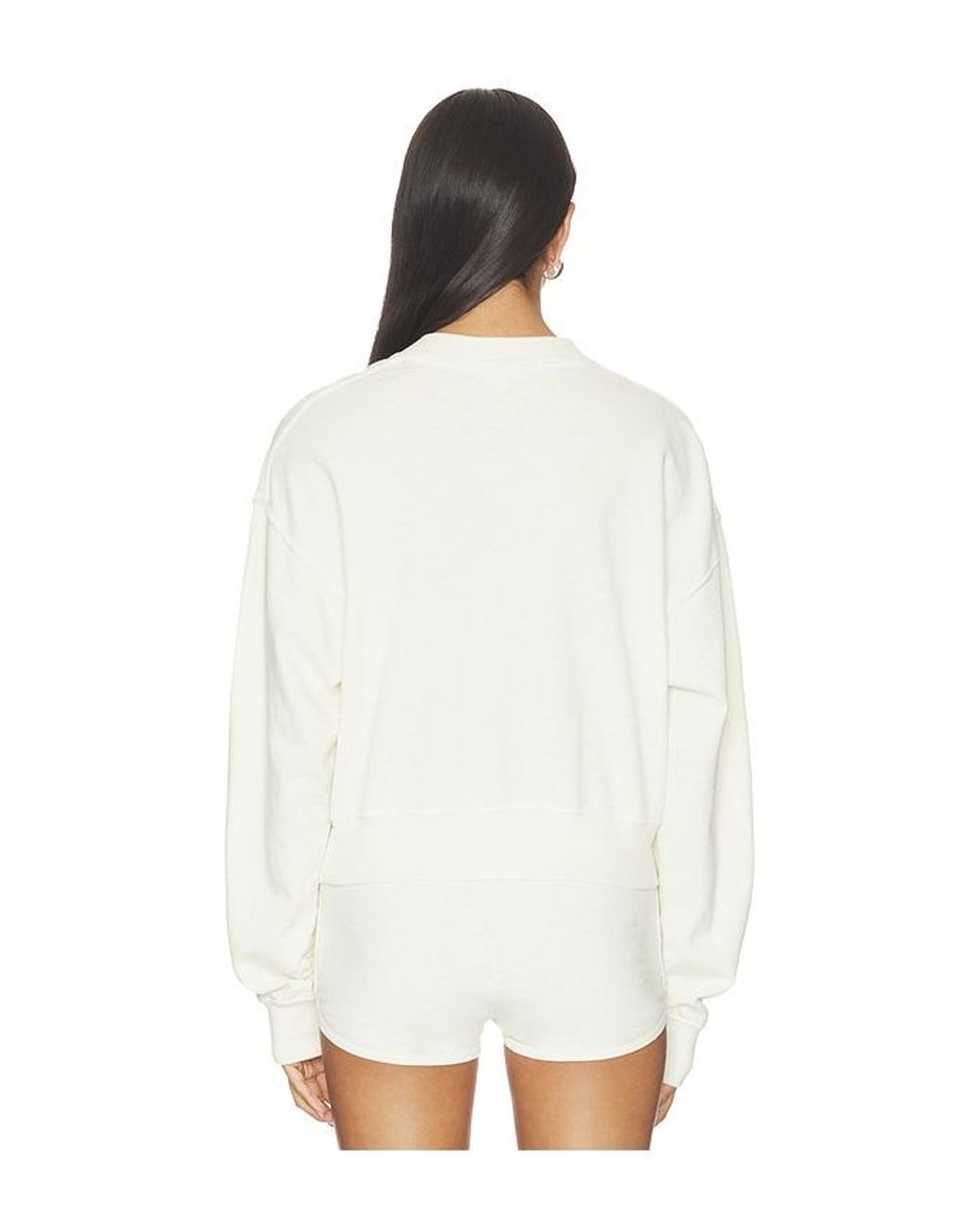 ÉTERNE White Lightweight French Terry Cropped V-Neck Sweatshirt