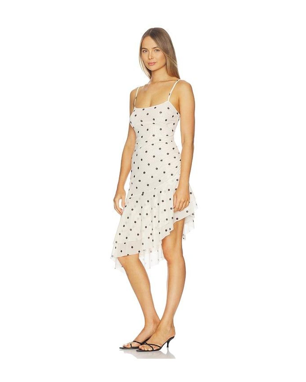 With Harper Lu White Asymmetrical Frill Midi Dress
