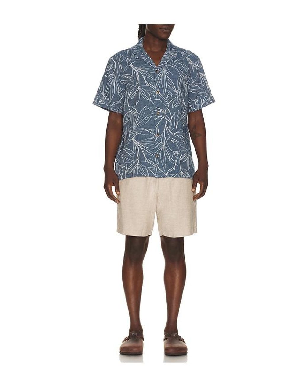 Marine Layer Blue Jacquard Linen Resort Shirt for men