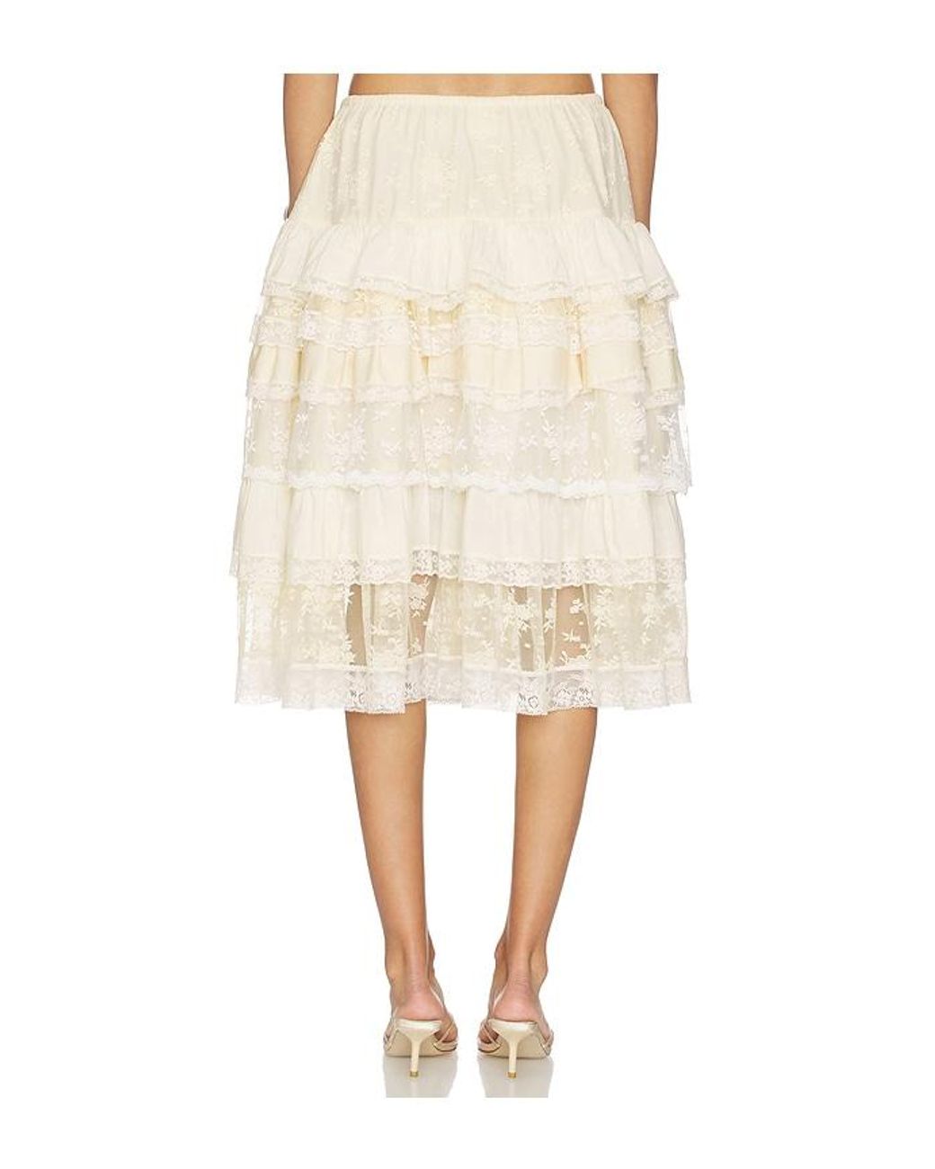 YUHAN WANG Natural Tiered Lace Ruffle Skirt