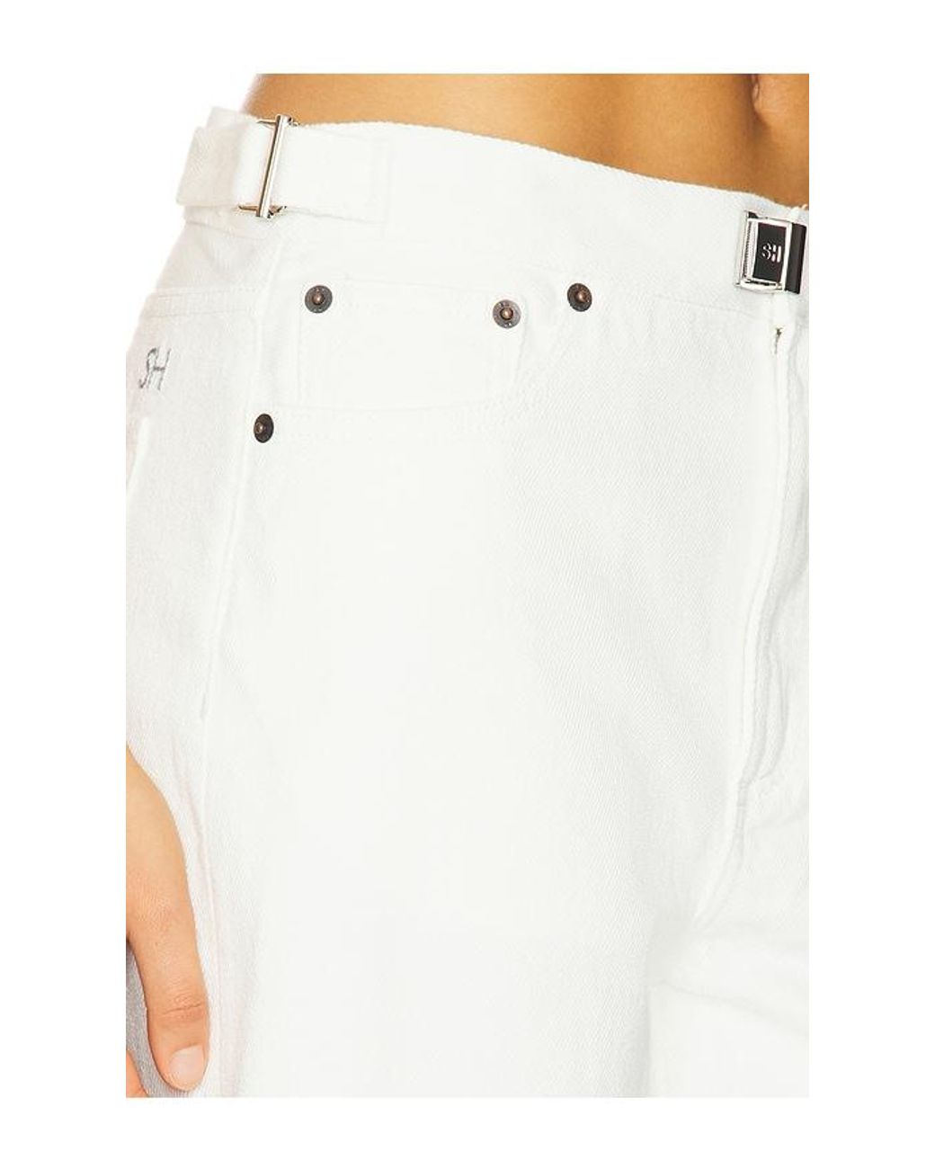 Still Here White Buckle Wide Leg Jeans