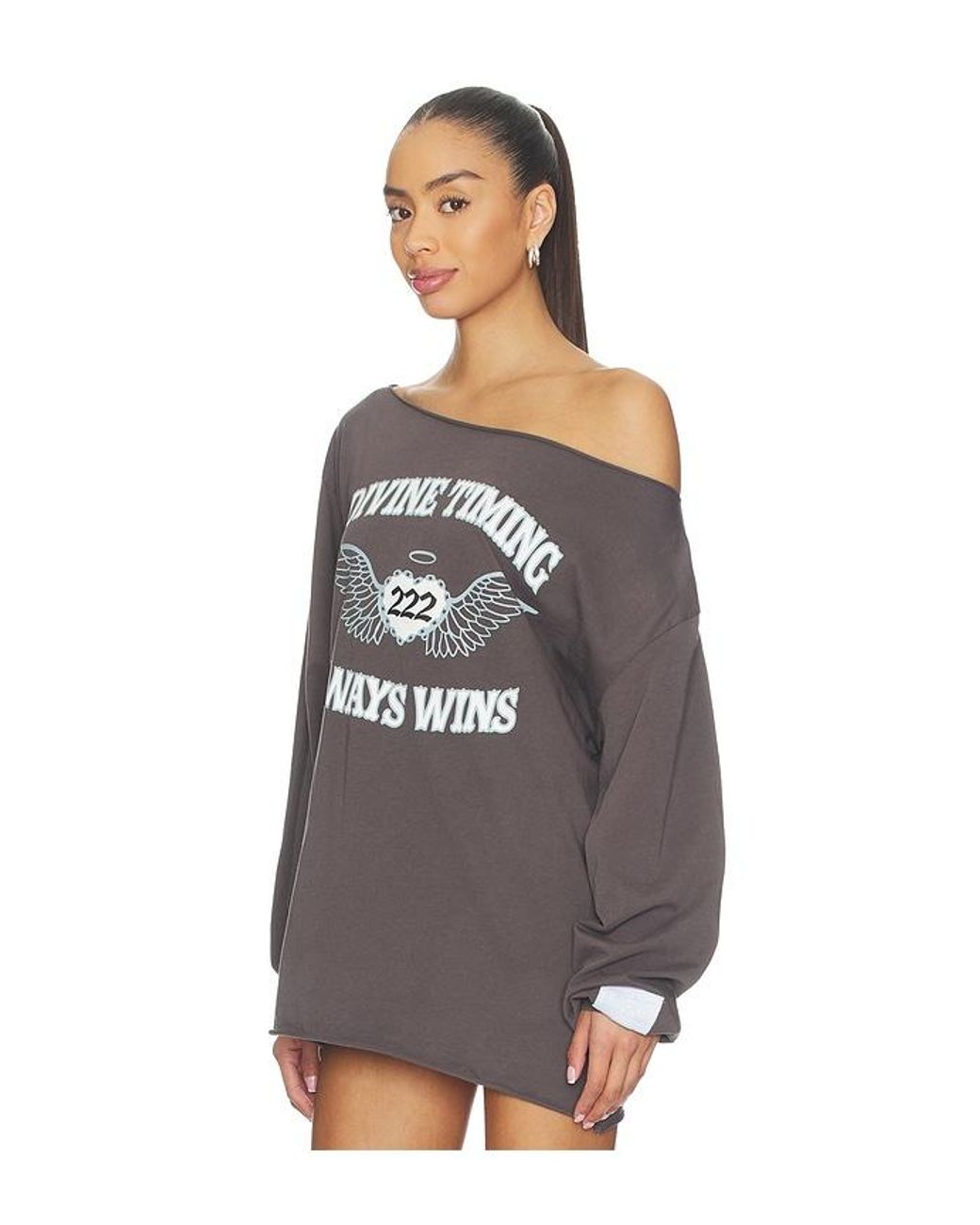 The Mayfair Group Gray Orebella By Bella Hadid X Mayfair Hadid Divine Timing 222 Off-Shoulder Longsleeve Top