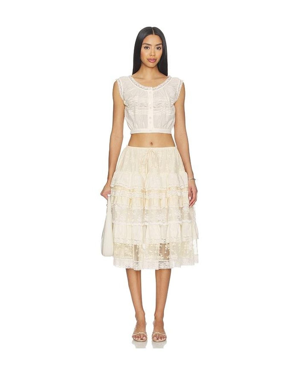 YUHAN WANG Natural Tiered Lace Ruffle Skirt