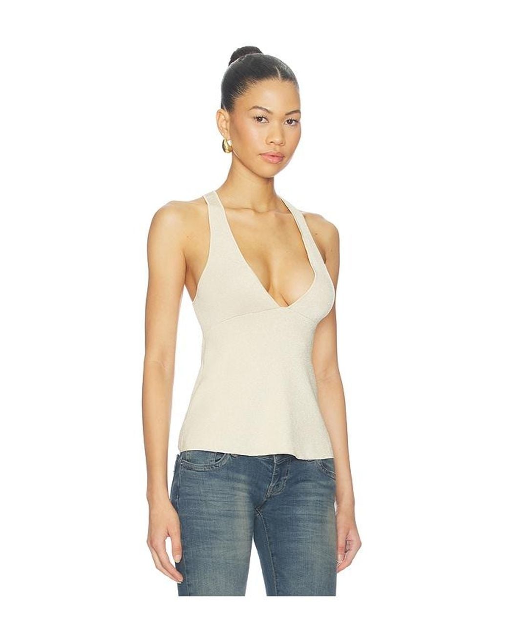 Lovers + Friends White Rosanna Metallic V Neck Top