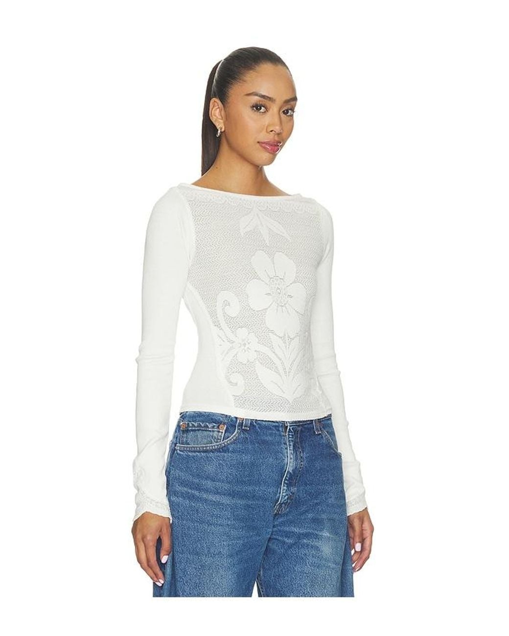 Free People White Delilah Long Sleeve Top