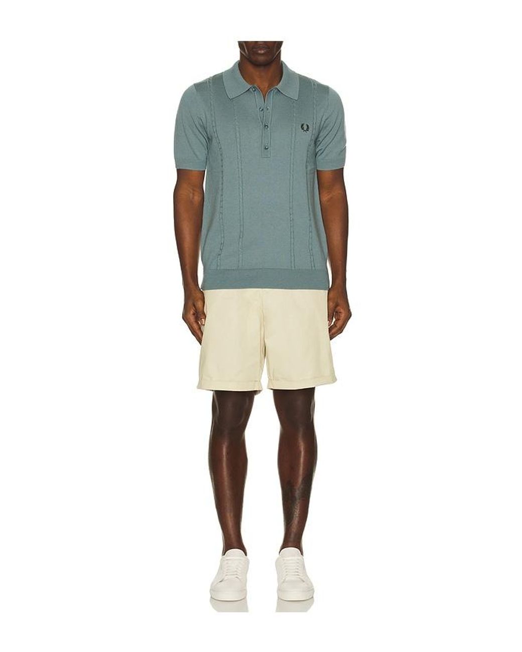 Fred Perry Blue Cable Knitted Polo Shirt for men