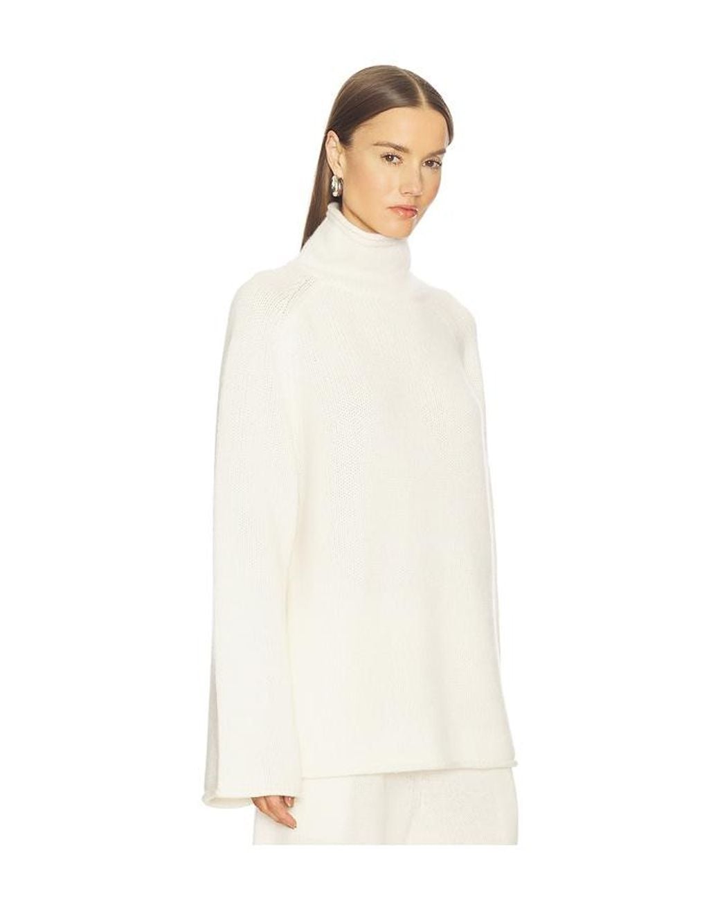 SRG White Sukki Cashmere Oversized Turtleneck