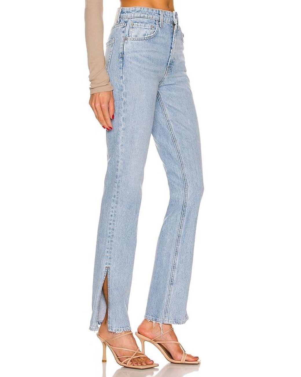 GRLFRND Blue Harlow High Rise Boot Slit Jeans