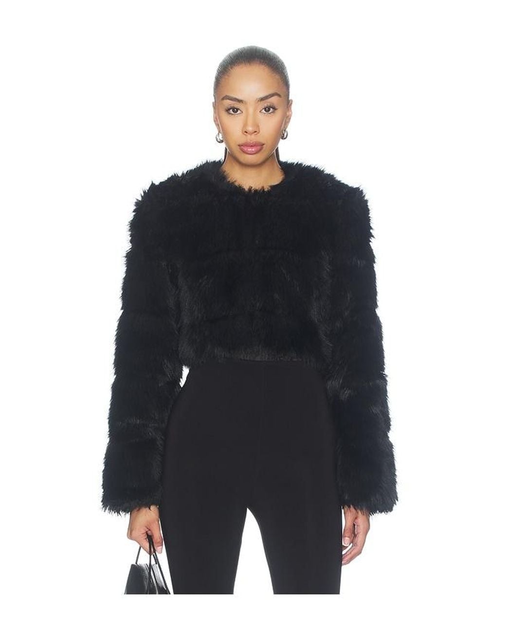 Bardot Black Petro Cropped Faux Fur Jacket