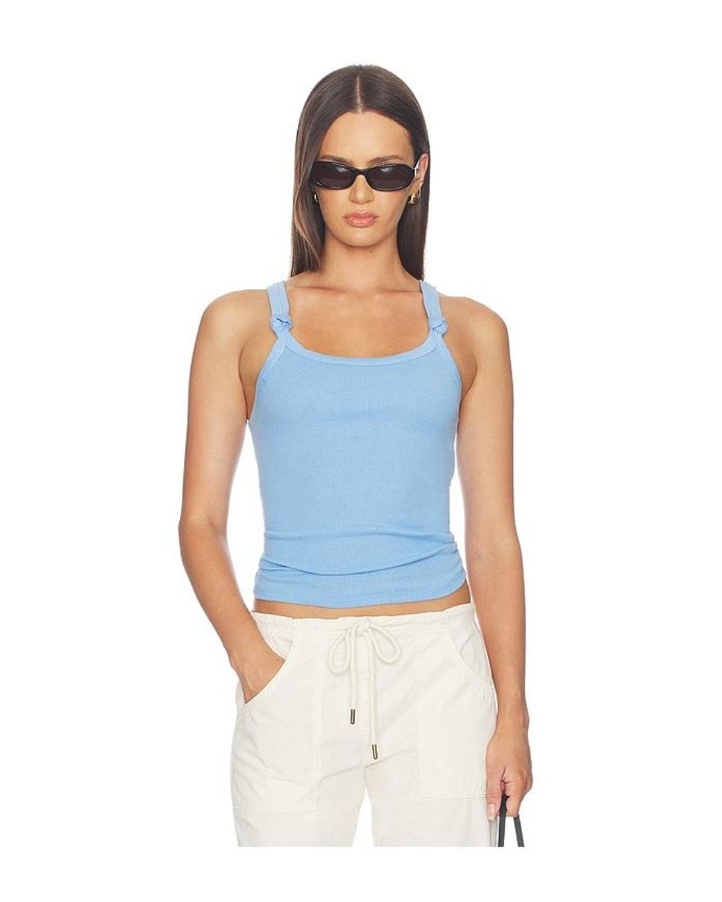 Re/done Blue Knotted Ribbed Tank