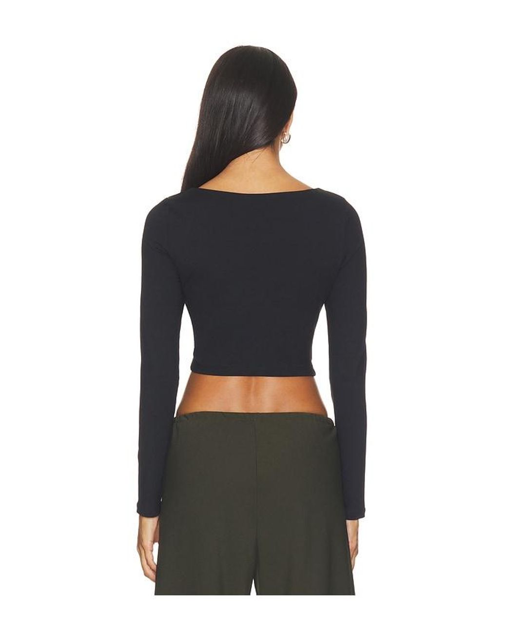 Susana Monaco Black Twisted Front Longsleeve Top