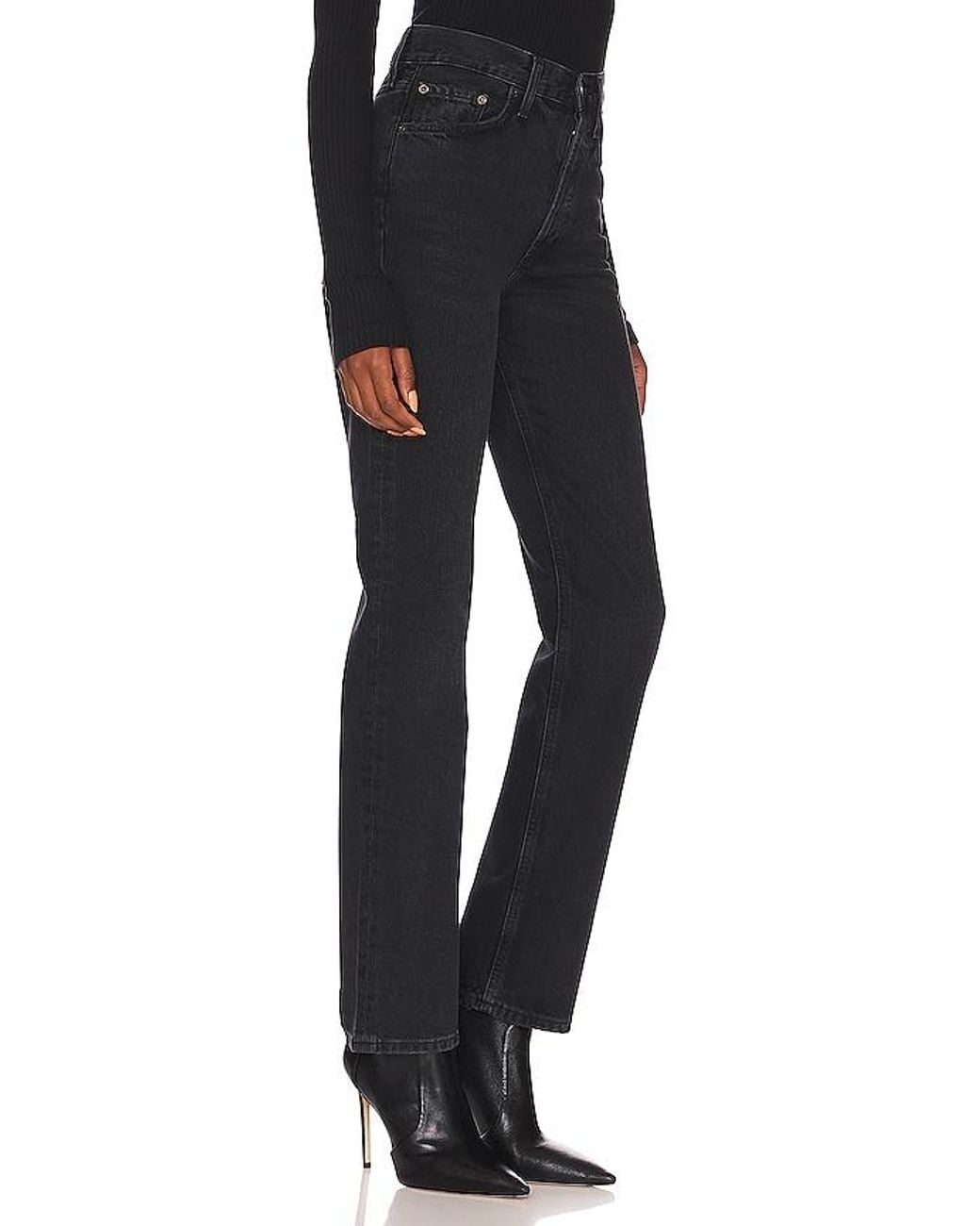 Agolde Black Lana Mid Rise Straight Jeans