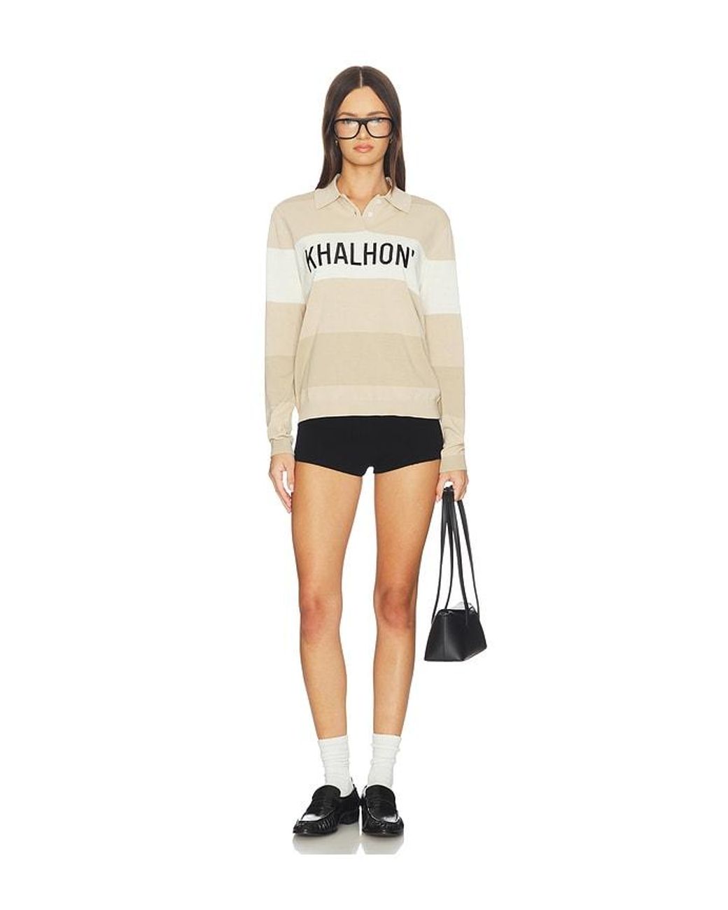 Khalhon Natural Coastal Stripe Knit Polo Top