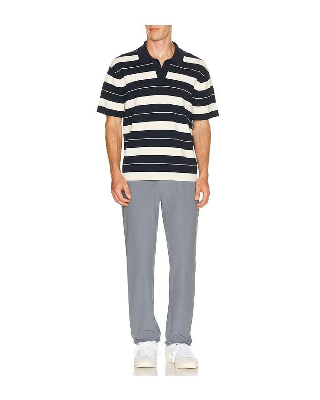 lululemon athletica Blue Knit Stripe Short Sleeve Polo Shirt for men